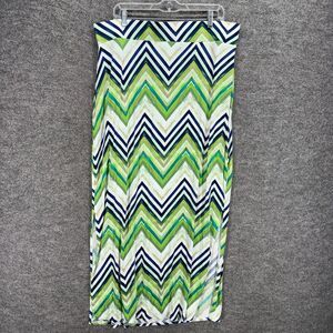 A New Approach Skirt Women XL Green Striped Maxi Long Rayon High Rise Pull On